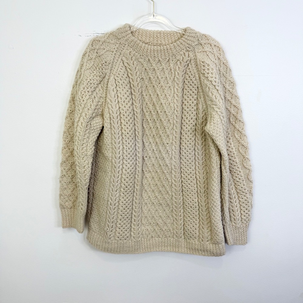 Vintage Irish Hand Knit Aran Fisherman Wool Cable Sweater Men's Small